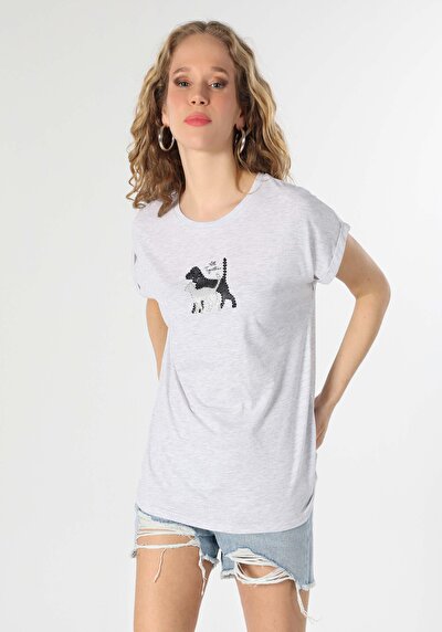 Image de T-shirt À Manches Courtes Gris Regular Fit Femme
