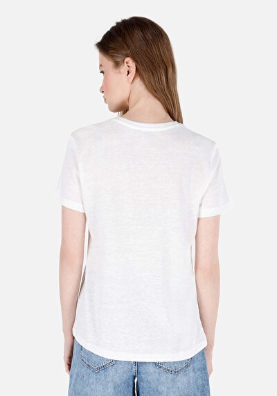 Image de T-shirt À Manches Courtes Blanc Regular Fit Imprimé Femme