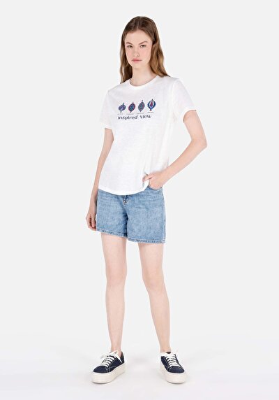 Image de T-shirt À Manches Courtes Blanc Regular Fit Imprimé Femme