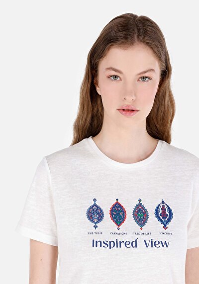 Image de T-shirt À Manches Courtes Blanc Regular Fit Imprimé Femme