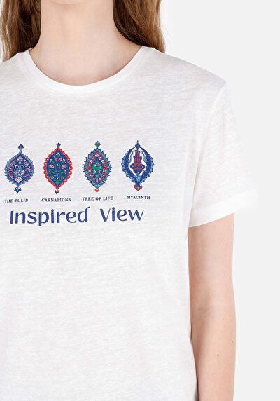 Image de T-shirt À Manches Courtes Blanc Regular Fit Imprimé Femme