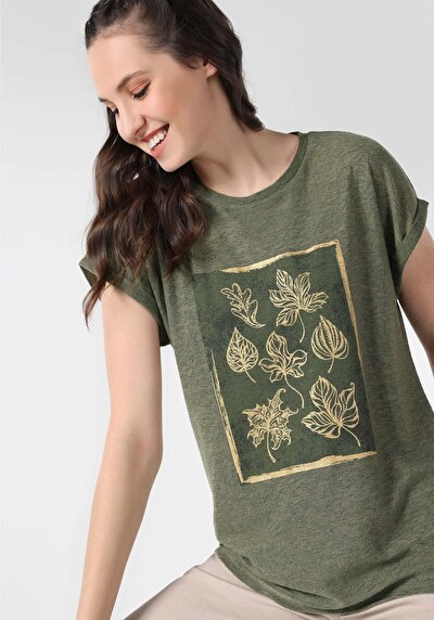 Image de T-shirt À Manches Courtes Kaki Regular Fit Femme