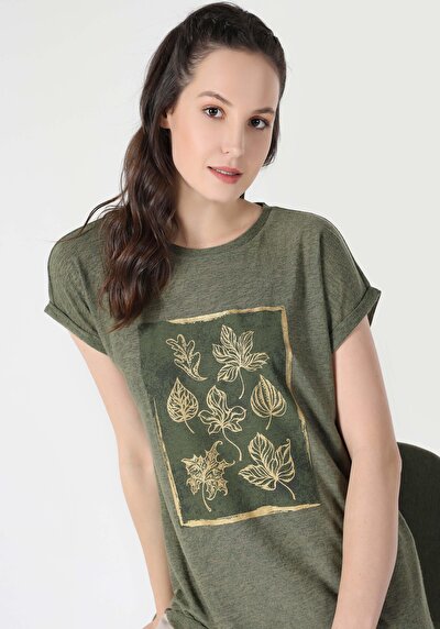 Image de T-shirt À Manches Courtes Kaki Regular Fit Femme