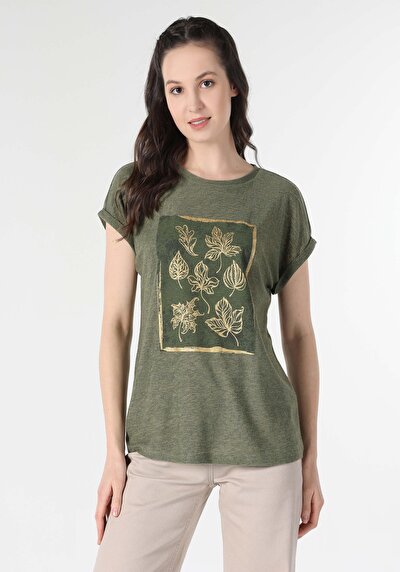 Image de T-shirt À Manches Courtes Kaki Regular Fit Femme