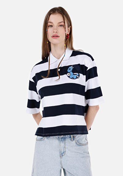 Afficher les détails de T-shirt À Manches Courtes Marine Regular Fit Rayé Femme
