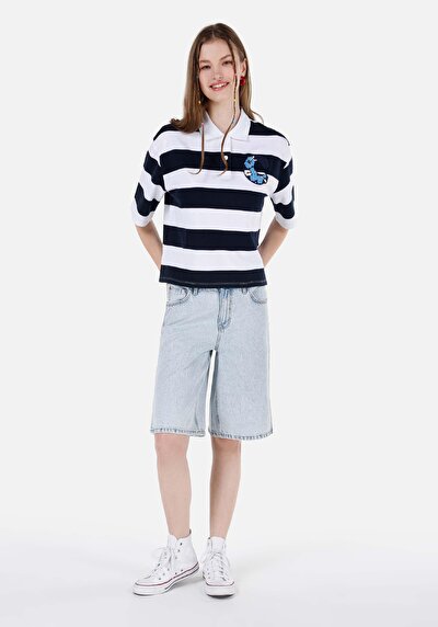 Afficher les détails de T-shirt À Manches Courtes Marine Regular Fit Rayé Femme