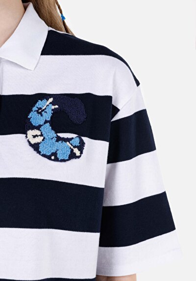 Afficher les détails de T-shirt À Manches Courtes Marine Regular Fit Rayé Femme