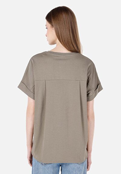 Image de T-shirt À Manches Courtes Kaki Regular Fit Droit Femme