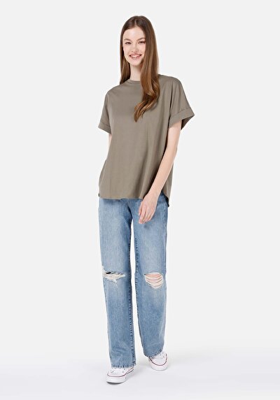 Image de T-shirt À Manches Courtes Kaki Regular Fit Droit Femme