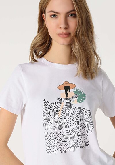 Image de T-shirt À Manches Courtes Blanc Regular Fit  Femme