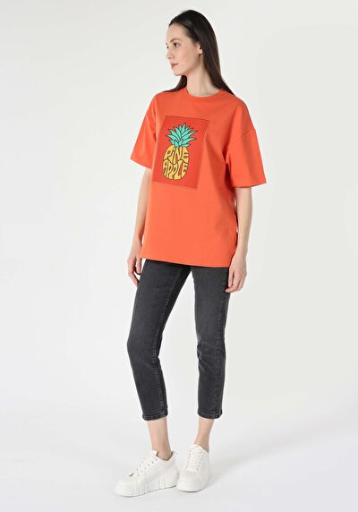 Image de T-shirt À Manches Courtes Orange Comfort Fit  Femme