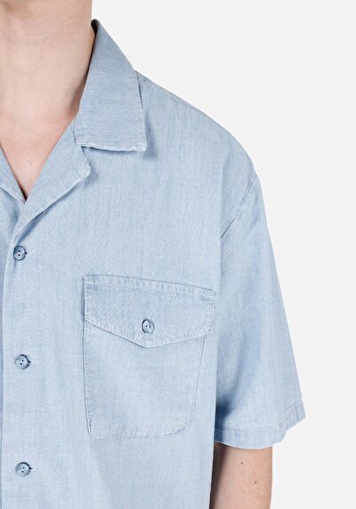 Afficher les détails de Chemise À Manches Courtes Bleu Droit Oversize Fit Homme