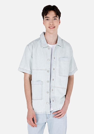 Image de Chemise À Manches Courtes Bleu Droit Regular Fit Homme
