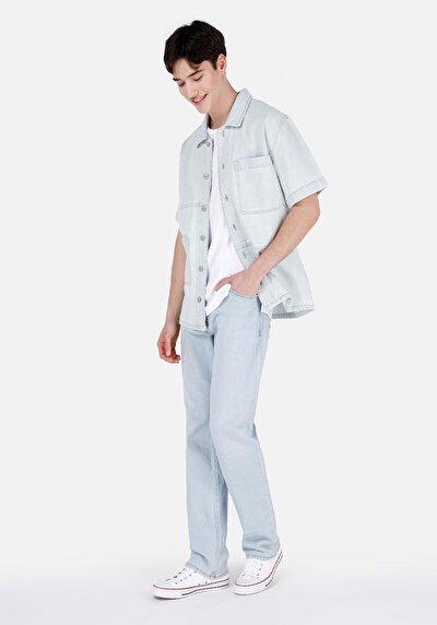 Image de Chemise À Manches Courtes Bleu Droit Regular Fit Homme