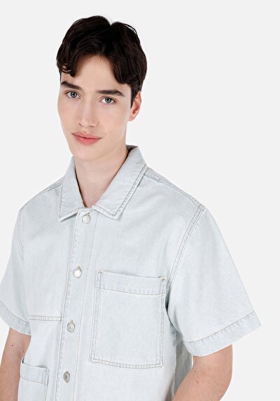 Image de Chemise À Manches Courtes Bleu Droit Regular Fit Homme