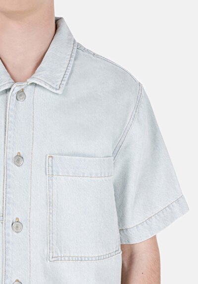 Afficher les détails de Chemise À Manches Courtes Bleu Droit Regular Fit Homme