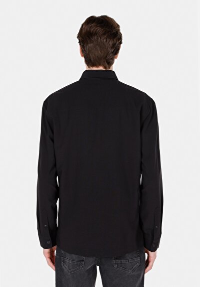 Image de Chemise À Manches Longues Noir Regular Fit Droit Polyester Homme