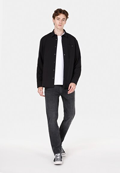 Image de Chemise À Manches Longues Noir Regular Fit Droit Polyester Homme