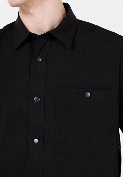 Image de Chemise À Manches Longues Noir Regular Fit Droit Polyester Homme