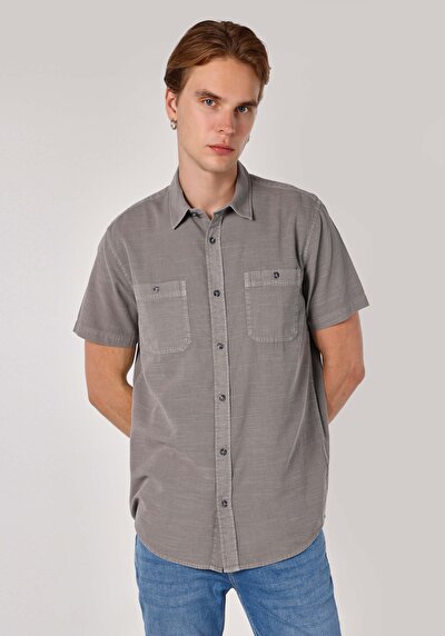 Image de Chemise À Manches Courtes Gris Droit Regular Fit Homme