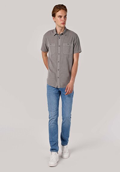 Image de Chemise À Manches Courtes Gris Droit Regular Fit Homme