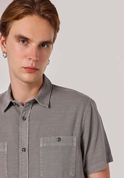 Image de Chemise À Manches Courtes Gris Droit Regular Fit Homme