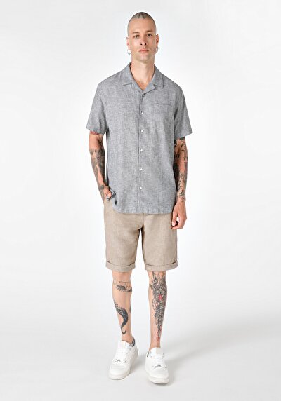 Image de Chemise À Manches Courtes Kaki Droit Comfort Fit Homme