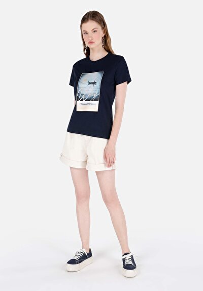 Image de T-shirt À Manches Courtes Marine Regular Fit Imprimé Femme