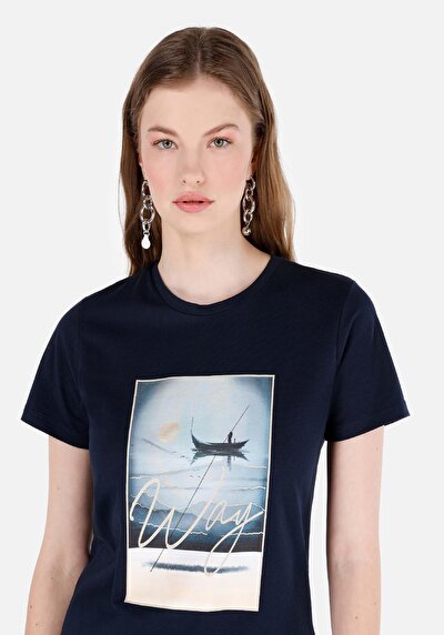 Image de T-shirt À Manches Courtes Marine Regular Fit Imprimé Femme