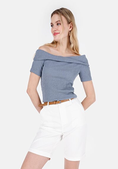 Image de T-shirt À Manches Courtes Bleu Slim Fit Droit Femme