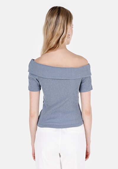 Image de T-shirt À Manches Courtes Bleu Slim Fit Droit Femme