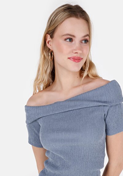 Image de T-shirt À Manches Courtes Bleu Slim Fit Droit Femme