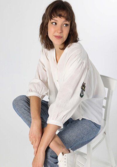 Image de Chemise À Manches Longues Blanc Relaxed Fit Femme