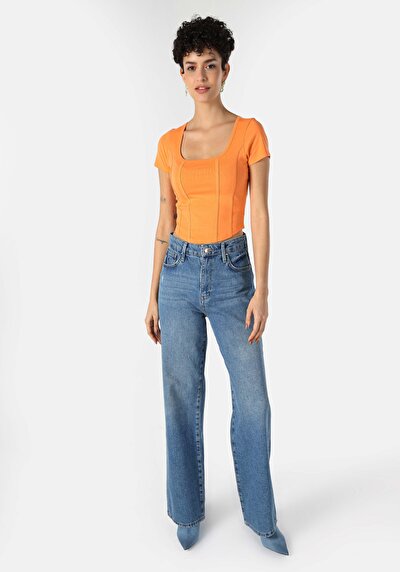Image de T-shirt À Manches Courtes Orange Slim Fit Femme