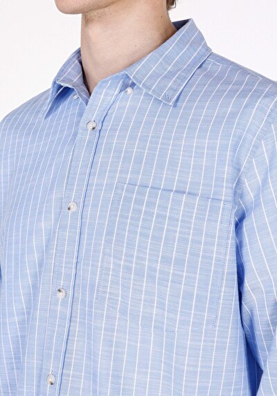 Image de Chemise À Manches Longues Bleu Regular Fit Rayé Oxford Homme