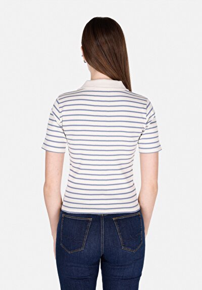 Image de Chemise Polo À Manches Courtes Bleu Rayé Slim Fit Femme