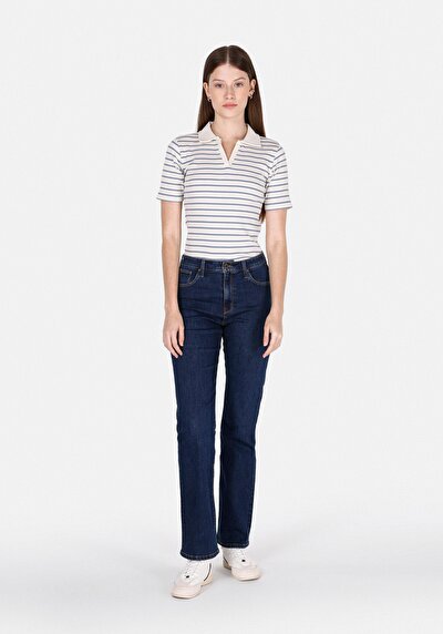 Image de Chemise Polo À Manches Courtes Bleu Rayé Slim Fit Femme