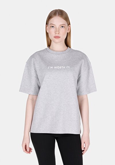 Image de T-shirt À Manches Courtes Gris Comfort Fit Imprimé Femme