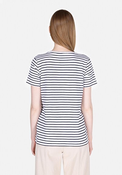 Image de T-shirt À Manches Courtes Marine Regular Fit Rayé Femme