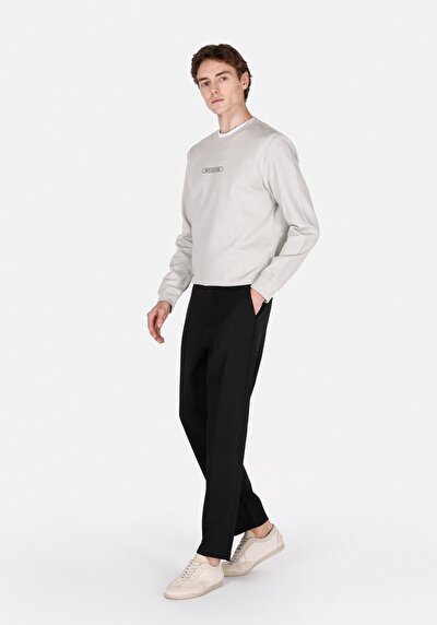 Image de Pantalon Noir Düz Paça Medium Rise En Gabardine Regular Fit Homme