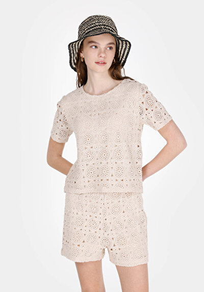 Image de Blouse À Manches Courtes Beige Regular Fit Manches Courtes Femme