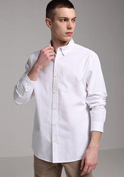 Image de Chemise À Manches Longues Blanc Regular Fit Droit Oxford Homme