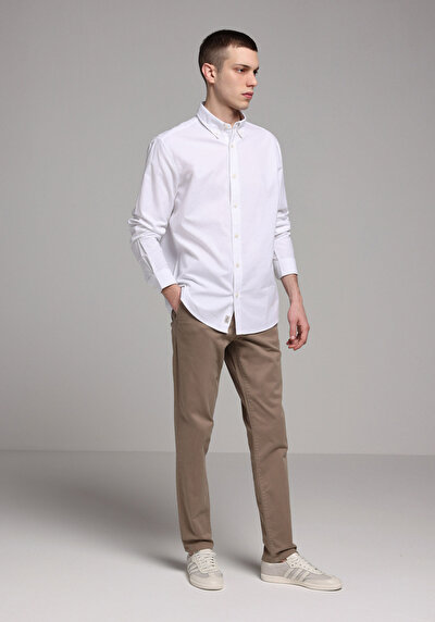 Image de Chemise À Manches Longues Blanc Regular Fit Droit Oxford Homme
