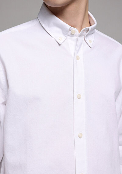 Image de Chemise À Manches Longues Blanc Regular Fit Droit Oxford Homme