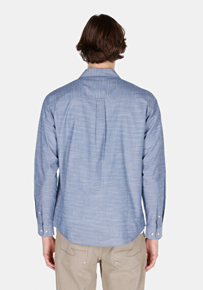 Image de Chemise À Manches Longues Bleu Regular Fit Droit Oxford Homme