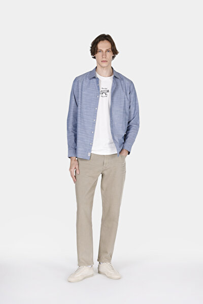 Afficher les détails de Chemise À Manches Longues Bleu Regular Fit Droit Oxford Homme
