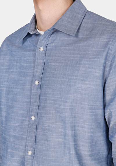 Image de Chemise À Manches Longues Bleu Regular Fit Droit Oxford Homme
