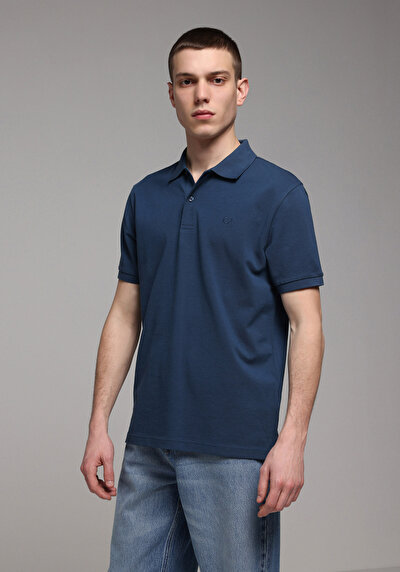 Image de T-shirt Polo À Manches Courtes Bleu Droit Regular Fit Homme