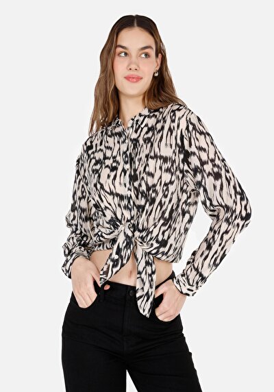 Image de Chemise À Manches Longues Beige Regular Fit Imprimé Sergé Femme