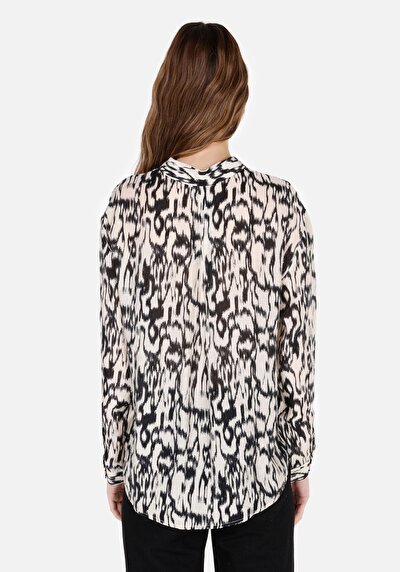 Image de Chemise À Manches Longues Beige Regular Fit Imprimé Sergé Femme